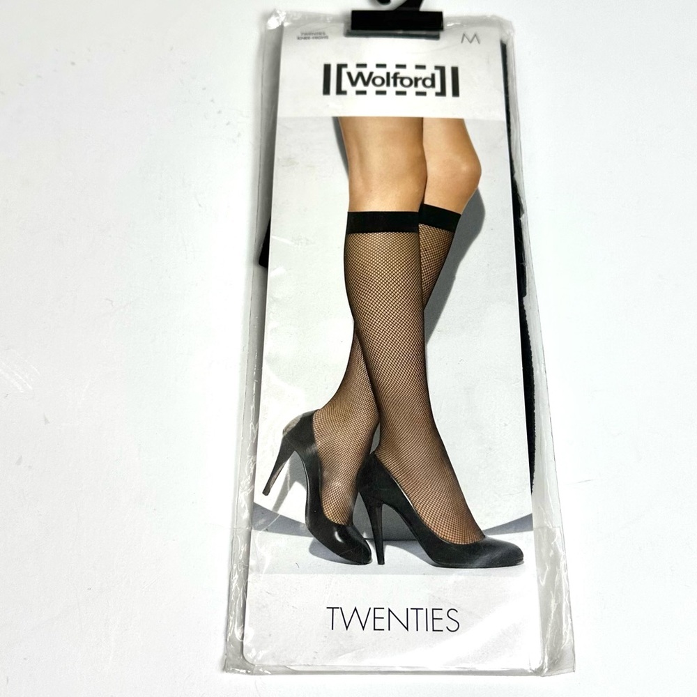 Wolford Twenties Micro Fishnet Black Knee Highs M NEW